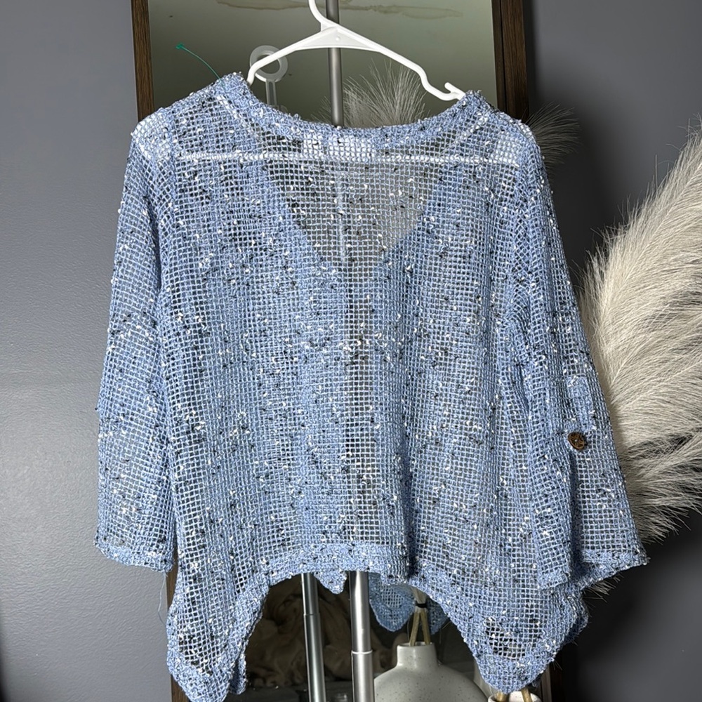 Nina Leonard Blue Asymmetrical 3/4 Sleeve Blouse - Picture 6 of 8